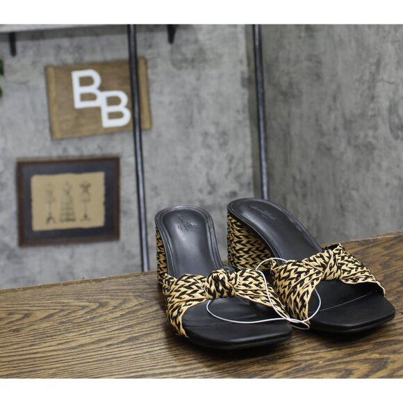 NWT Universal Thread Raffia Strappy Knot Sandal Heels Black Brown Multi 10M - Picture 7 of 11